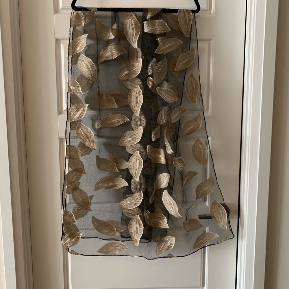 New Scarf with Beige Embroidered Leaves